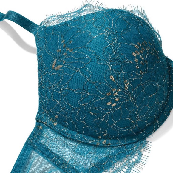 •NWT Victoria’s Secret Blue Sapphire Lace Shimmer Push Up Bra | 38DD - Picture 6 of 7